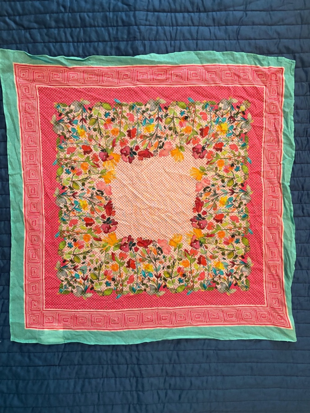 Anthropologie Floral Cotton Neck Scarf in Pink and Green Accent